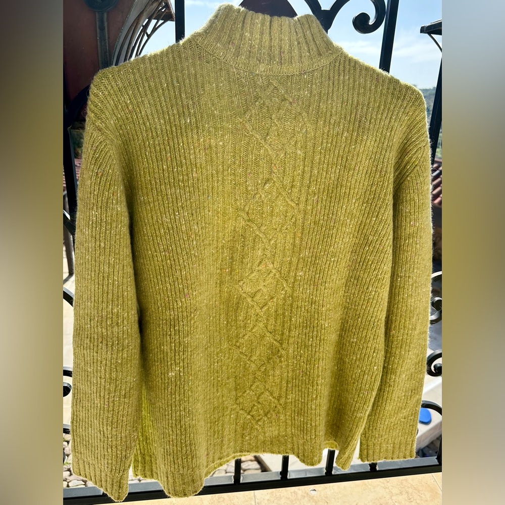 Burberry Moss Green Heavy Ribbed Turtleneck with Front Cable